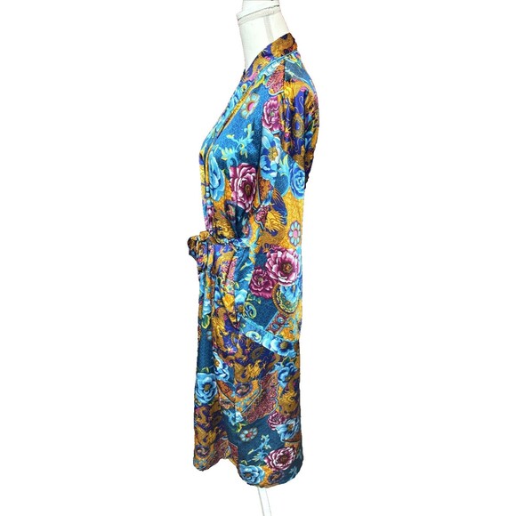 Vintage Dora C. Robe Kimono Floral Asian Multicolor Long Satin - Picture 2 of 9